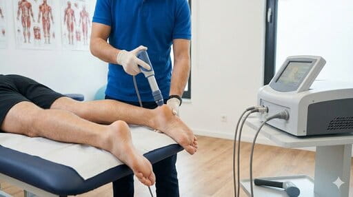 Globinski udarni valovi: aplikacija na Ahilovi tetivi za zdravljenje kronične tendinopatije.